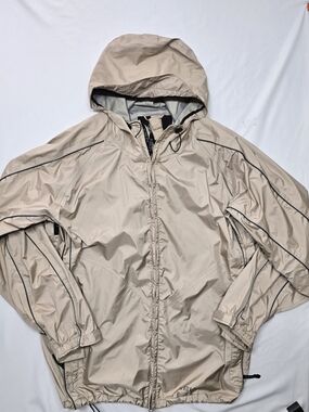 Kelty Tan Beige Hooded Waterproof Rain Jacket Shell XL Gorpcore Outdoor